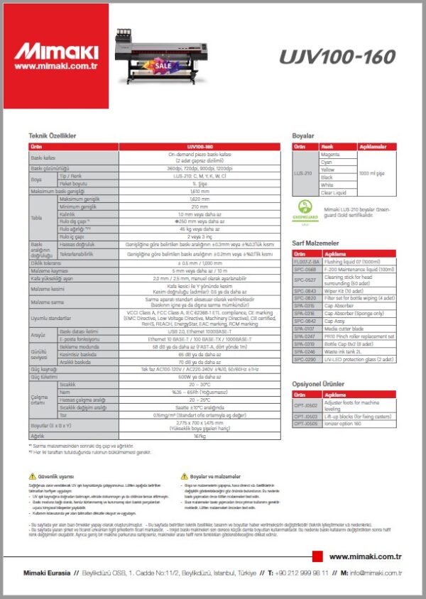 UJV100-160 Teknik Özellikleri